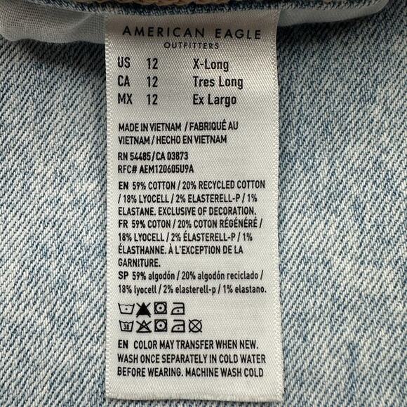 American Eagle Jeans Womens 12 XLong Blue Super High Rise Baggy Wide Leg Stretch - Picture 9 of 14